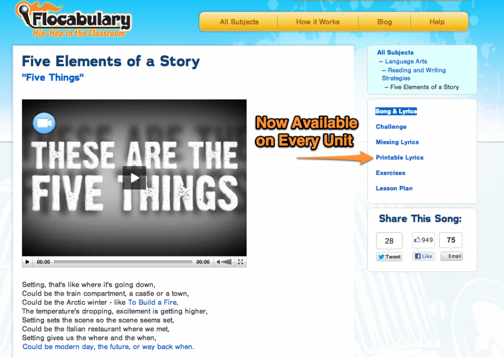 Printable lyrics the flocabulary blog