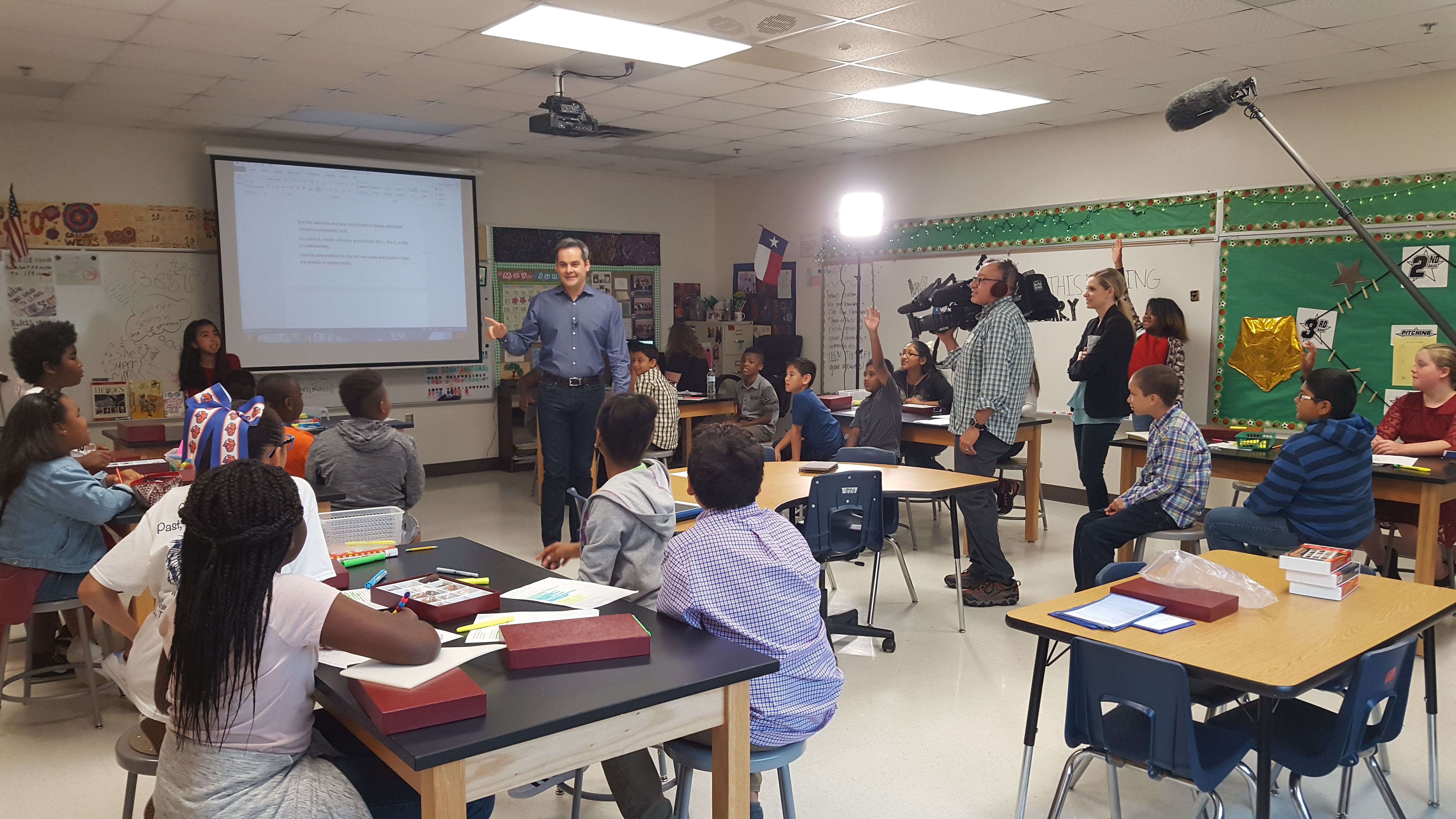 Students at Garland Elementary with CBS Correspondent David Begnaud