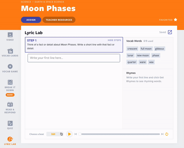 Lyric Lab example for rigor in education to assign students to write an academic rap