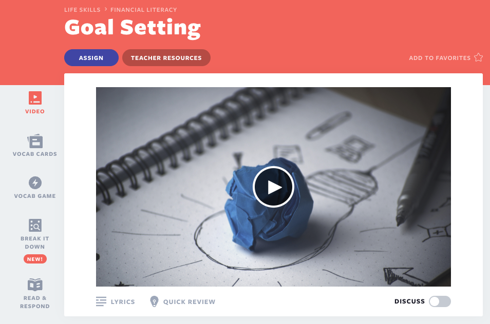 Goal setting video lesson for students