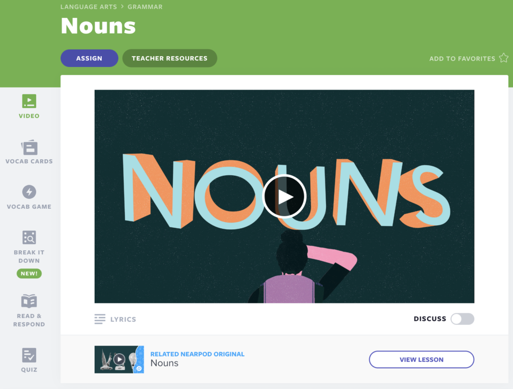 Teaching with videos using Nouns lesson