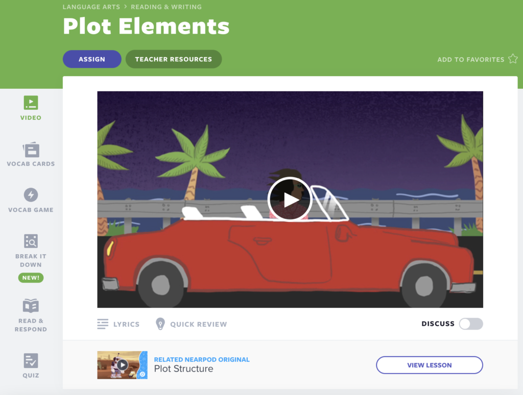 Plot Elements lesson cover education videos