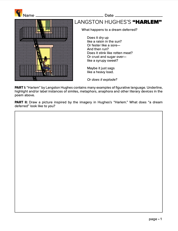 Langston Hughes’ “Harlem" Poem Black History Month activities 