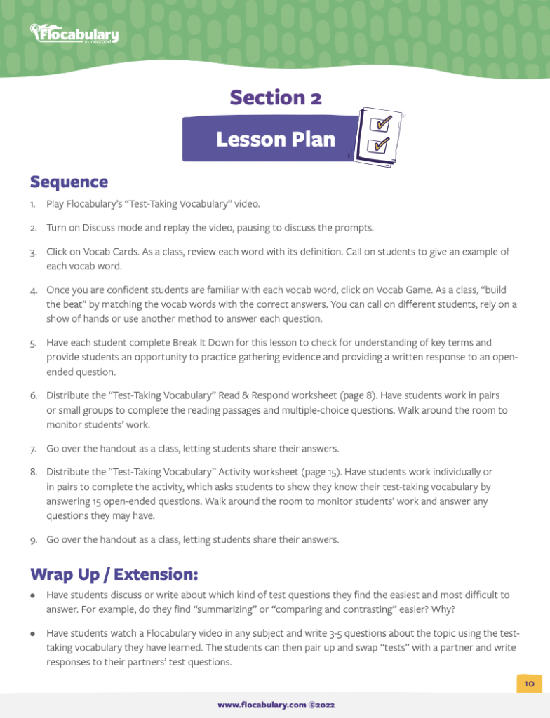 Test Taking lesson plans from Test Prep PDF