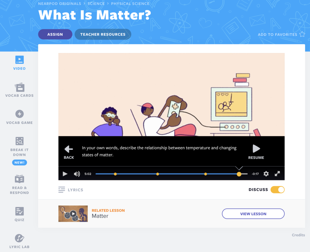 Nearpod Original Science matter lesson Discuss Mode