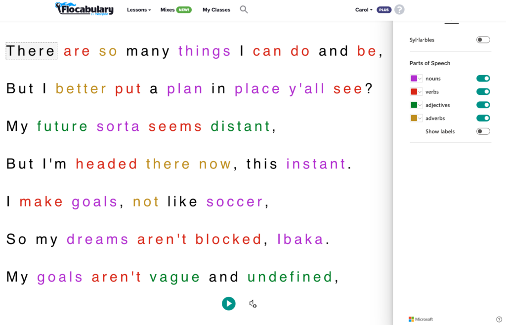 Flocabulary's lyrics with Immersive Reader