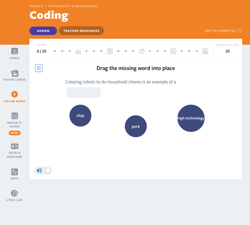 Coding Vocab Game activity