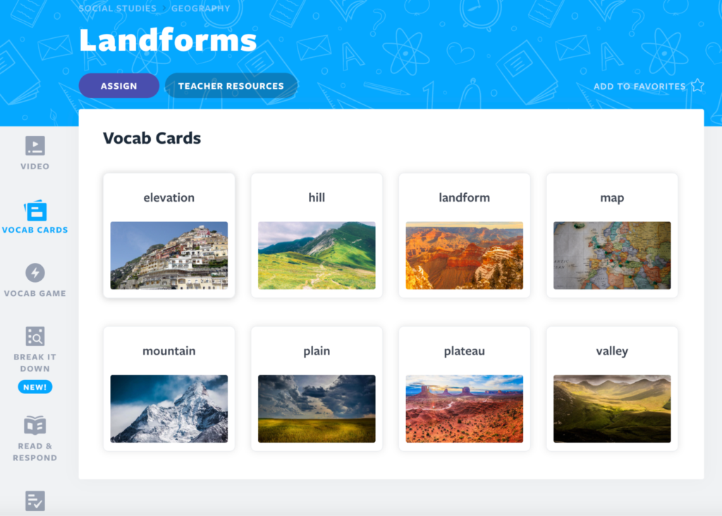 Landforms Nearpod Original Vocab Cards