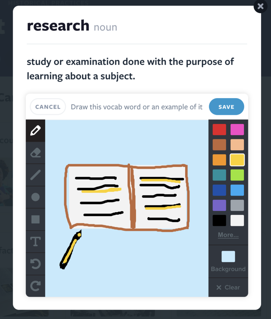 Research Vocab Cards drawing activity