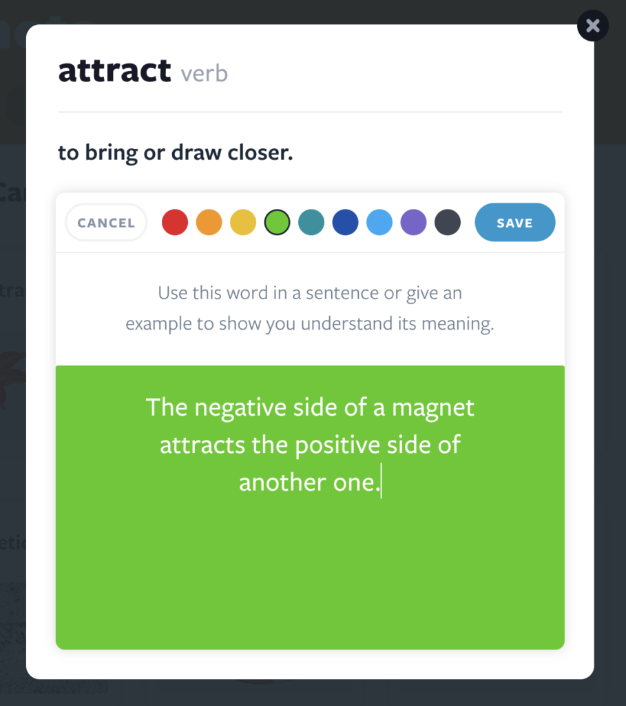 Vocab Card sentence for "Attract"