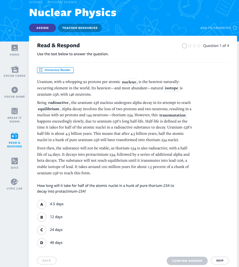 Nuclear Physics Read & Respond activity