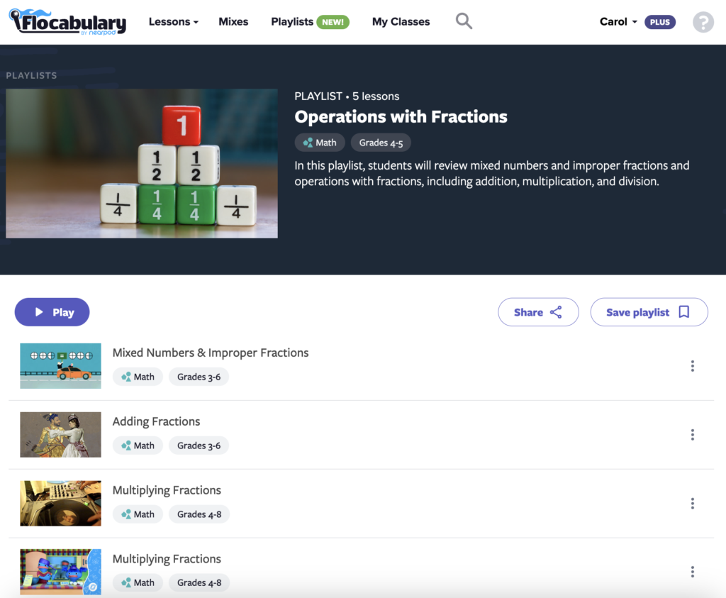 Operations with Fractions Playlist on Flocabulary